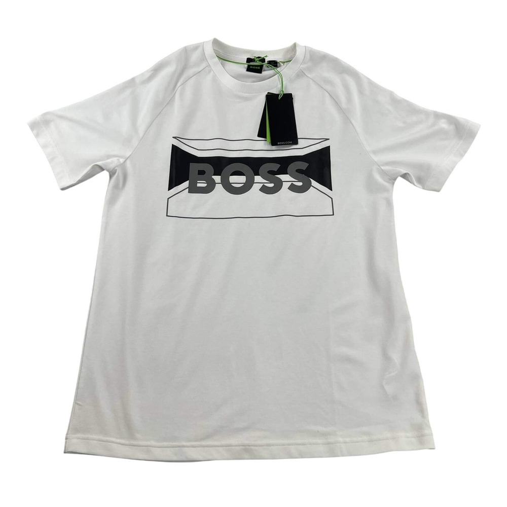 Hugo Boss Logo Graphic T-Shirt Mens S White NWT Stretch Jersey Designer Tee